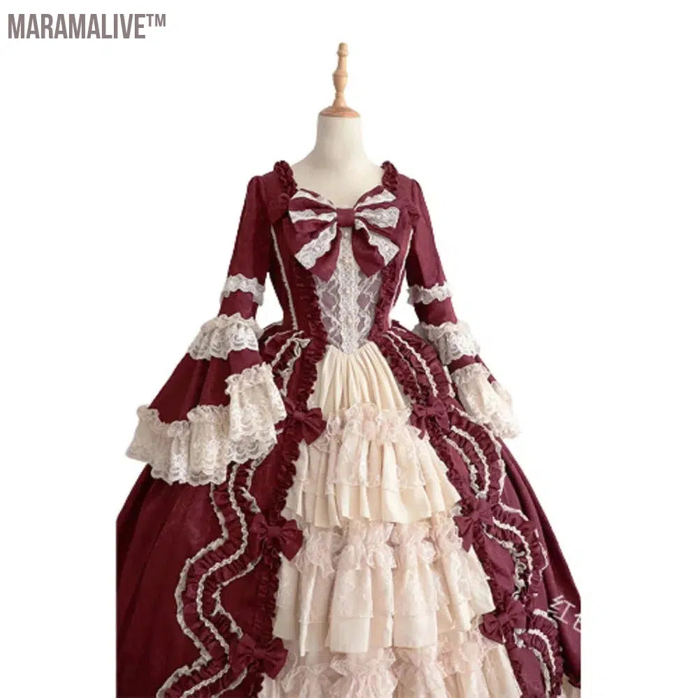 Women Medieval Vintage Dress Gothic Lolita Dress Long Sleeve Classic Lolita Dress Sweet Cute Ruffle Dress Anime Cosplay Costume