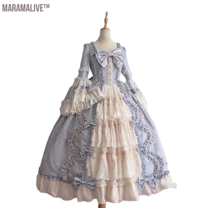 Women Medieval Vintage Dress Gothic Lolita Dress Long Sleeve Classic Lolita Dress Sweet Cute Ruffle Dress Anime Cosplay Costume