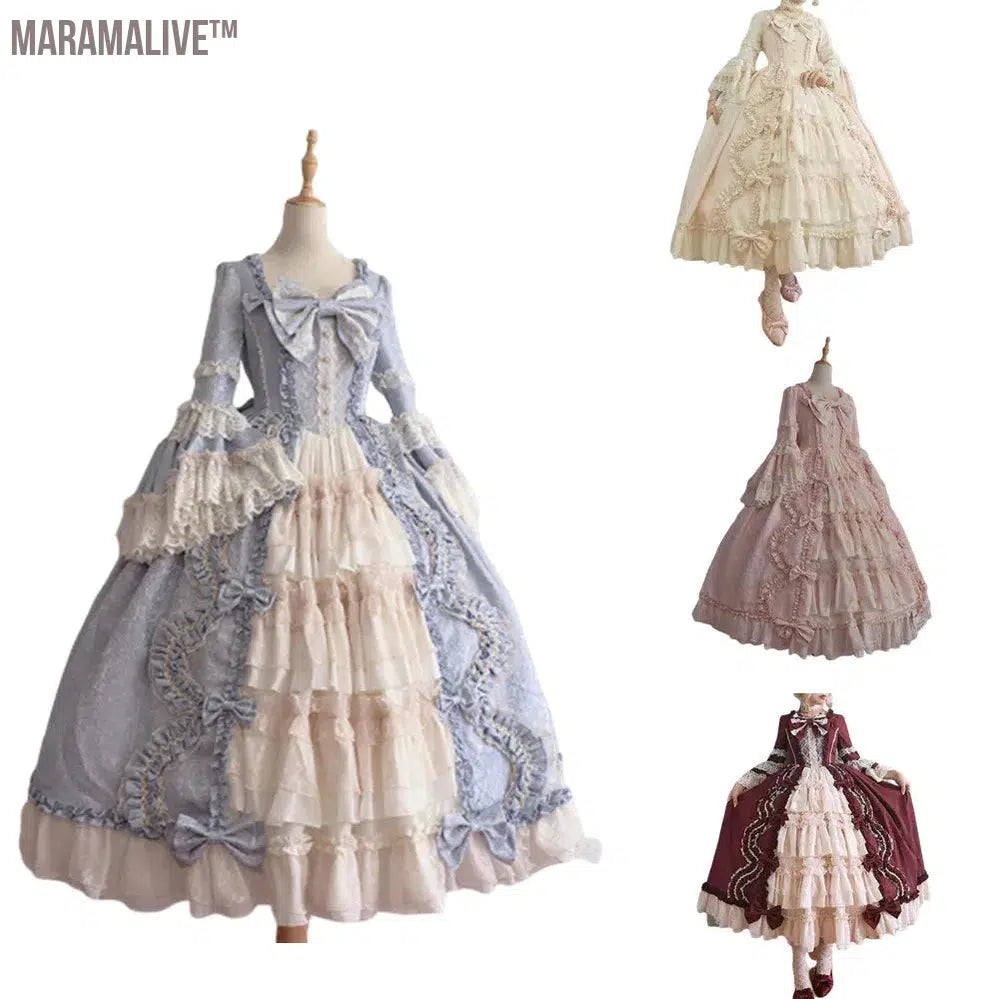 Women Medieval Vintage Dress Gothic Lolita Dress Long Sleeve Classic Lolita Dress Sweet Cute Ruffle Dress Anime Cosplay Costume