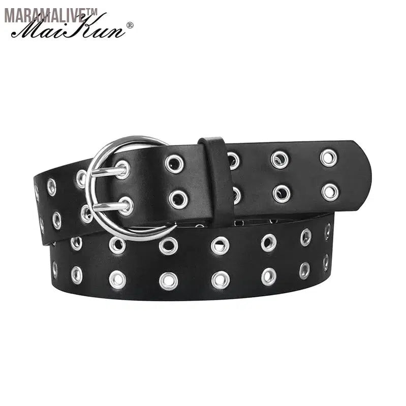 Women Punk Goth Belts Brand Leather Women Grunge Belt Halloween Double Pin Buckle Female Belt for Jeans Streetwear