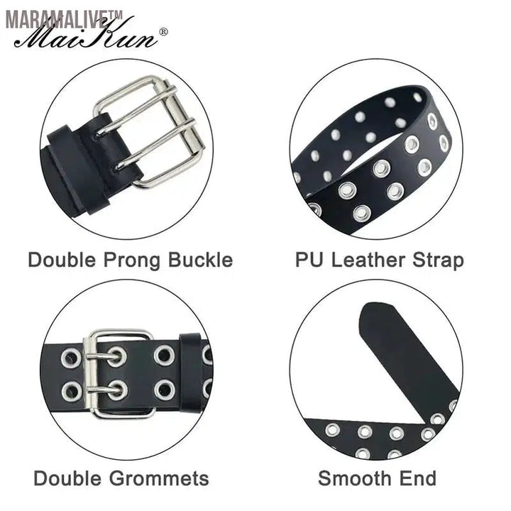 Women Punk Goth Belts Brand Leather Women Grunge Belt Halloween Double Pin Buckle Female Belt for Jeans Streetwear