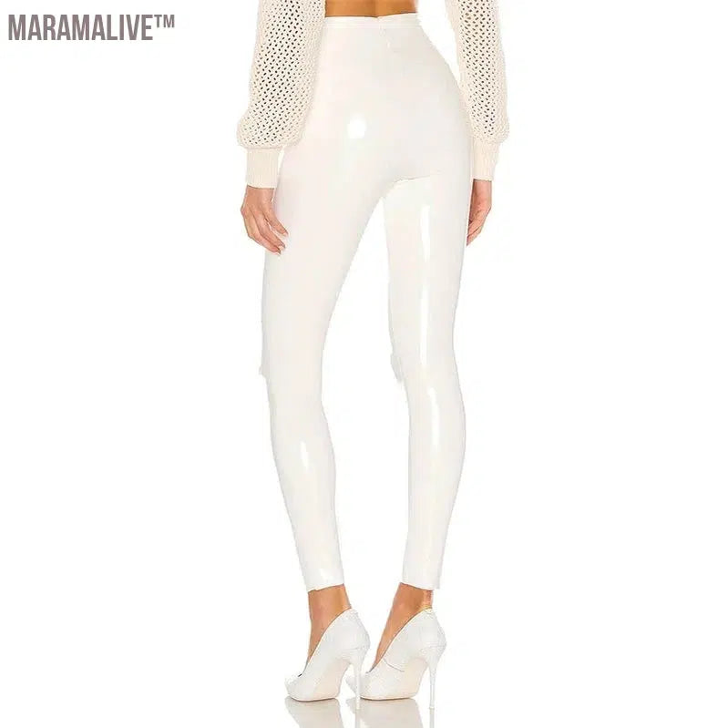 Women Shiny PU Leather White PVC Pants Slim 4XL Sexy Leggings Latex Stretchy High Waist Bodycon Pants Summer Skinny Trousers