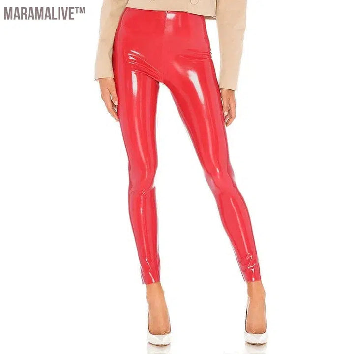 Women Shiny PU Leather White PVC Pants Slim 4XL Sexy Leggings Latex Stretchy High Waist Bodycon Pants Summer Skinny Trousers