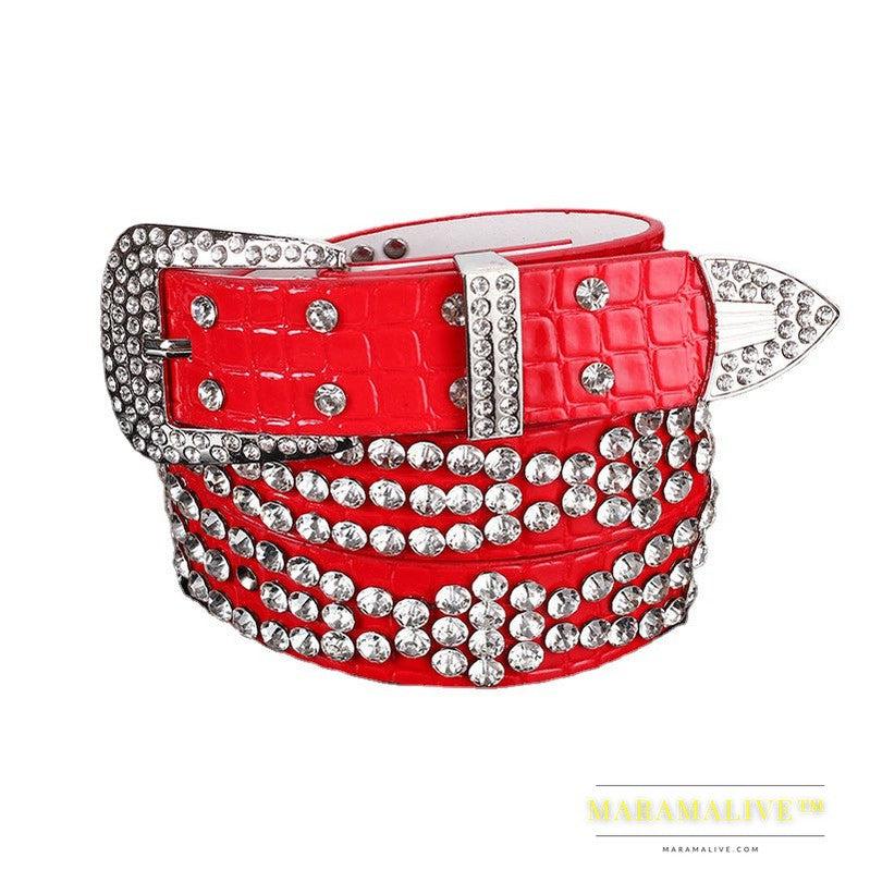 Women's Belt With Diamond-studded Leather Wide Jeans