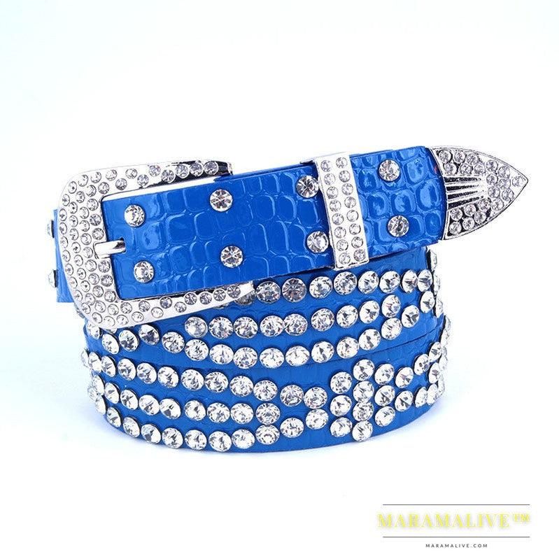 Women's Belt With Diamond-studded Leather Wide Jeans