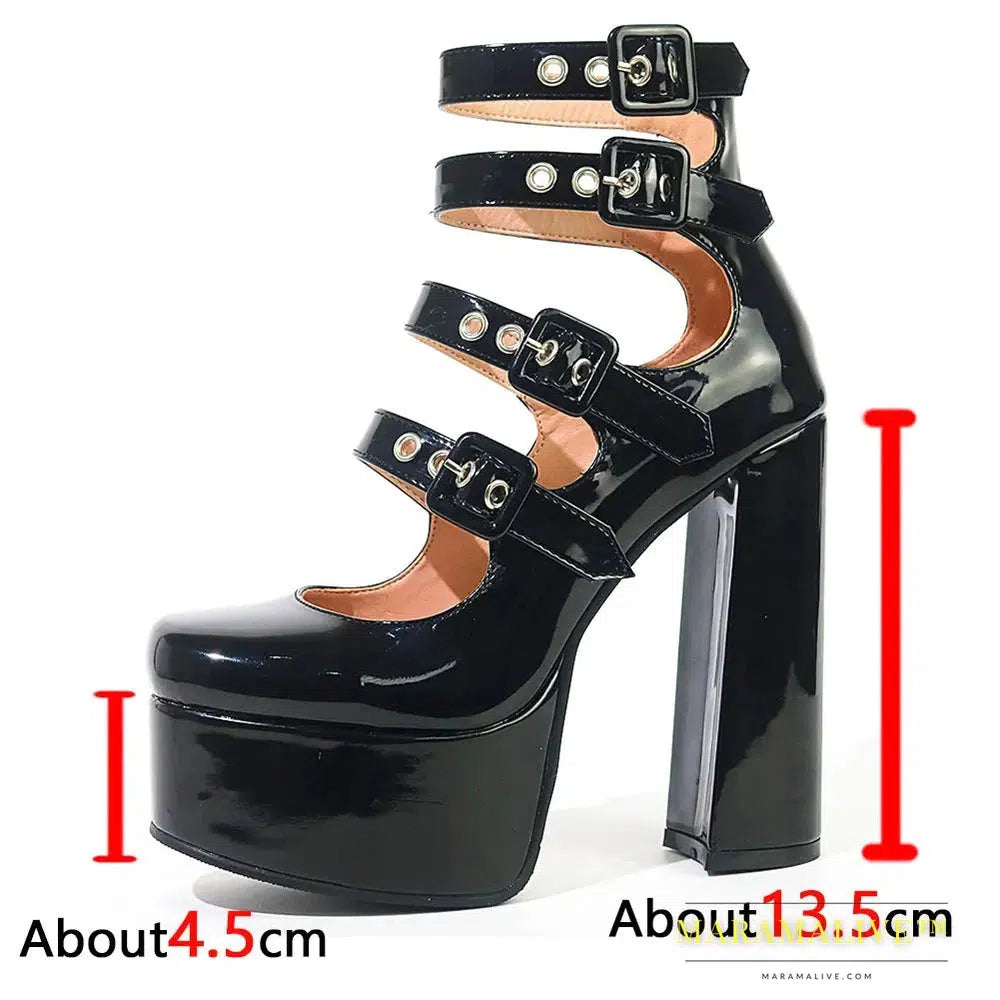 Women's Brand New Great Quality Sweet Sexy Super High Heels Chunky Platform Party Mary Janes Shoes Woman Pumps High Heeled