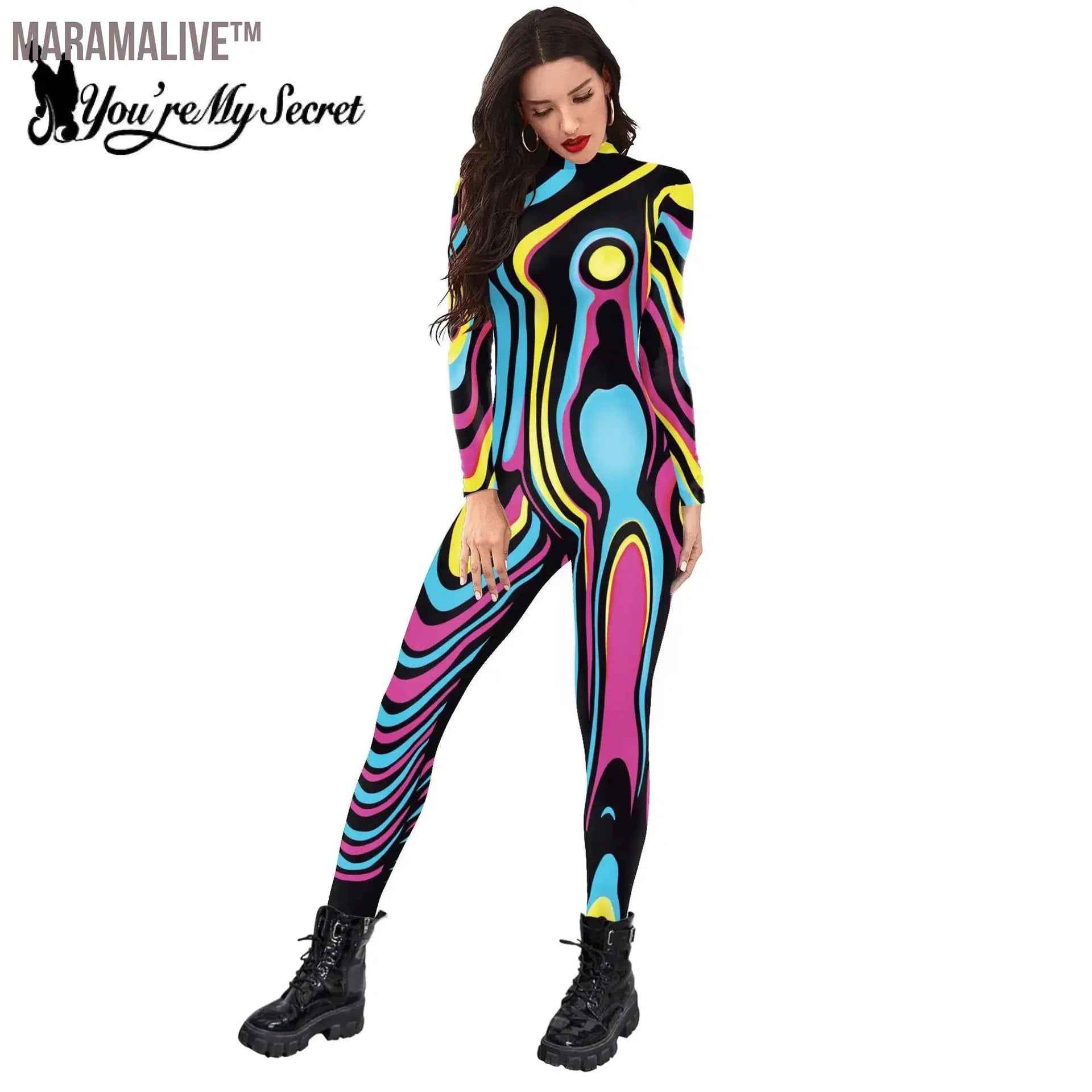 Women's Catsuit Fashion Funny Halloween Cosplay Costumes 3D Skeleton Muscle Print Zentai Bodysuit Jumpsuits