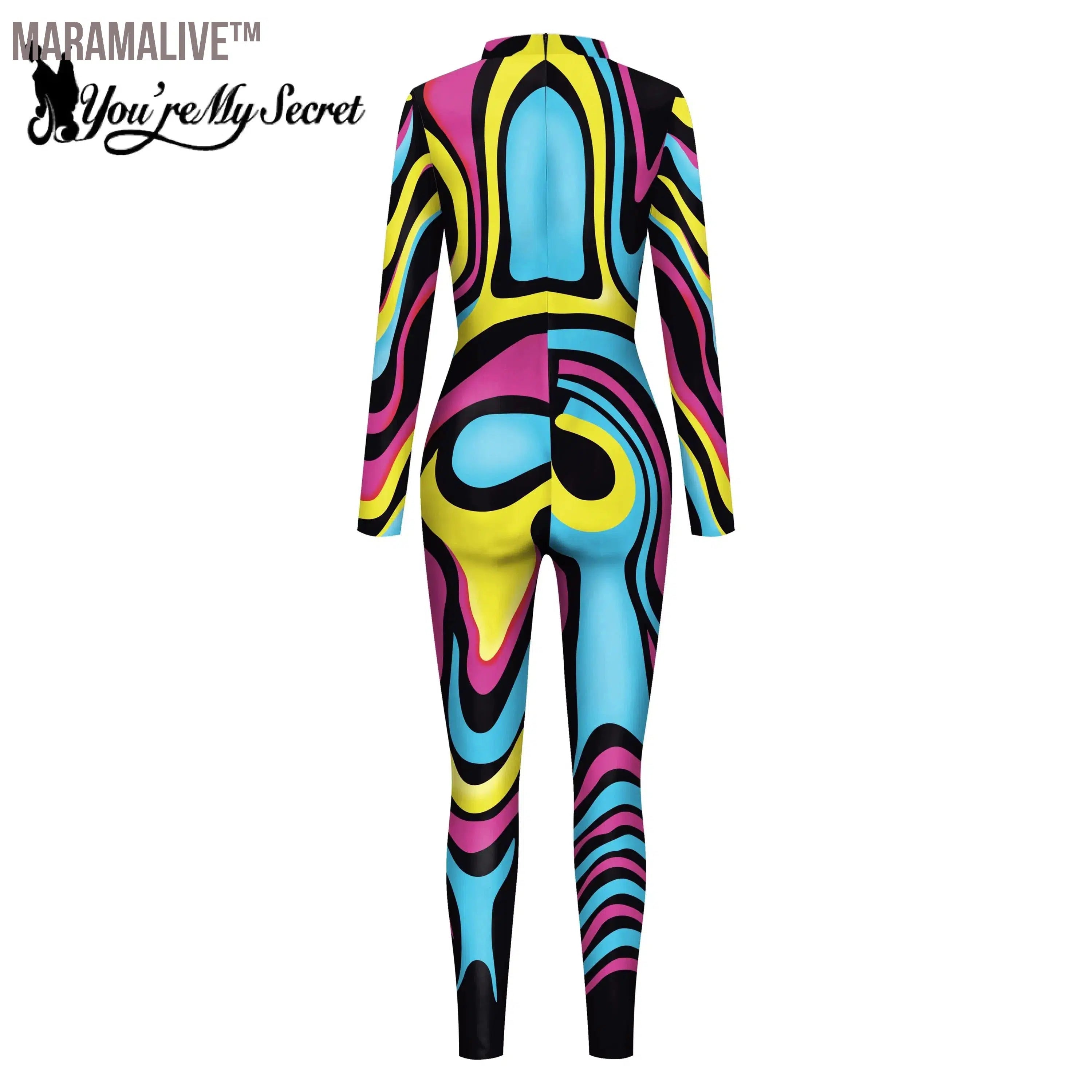 Women's Catsuit Fashion Funny Halloween Cosplay Costumes 3D Skeleton Muscle Print Zentai Bodysuit Jumpsuits