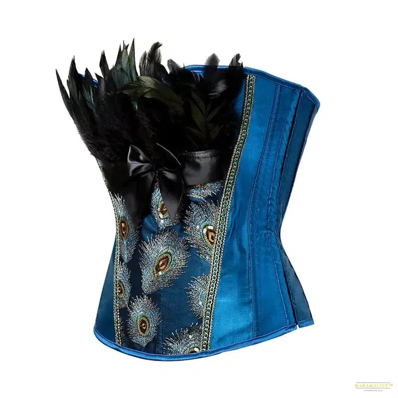 Women's Corset Top Peacock Feather Bustier Lace-Up Sexy Overbust Bustiers Carnival Holiday Party Club Costumes