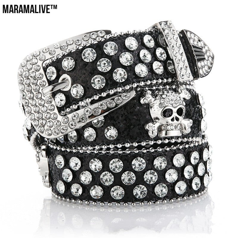 Women's Cowboy Style Skull Rhinestone Belt