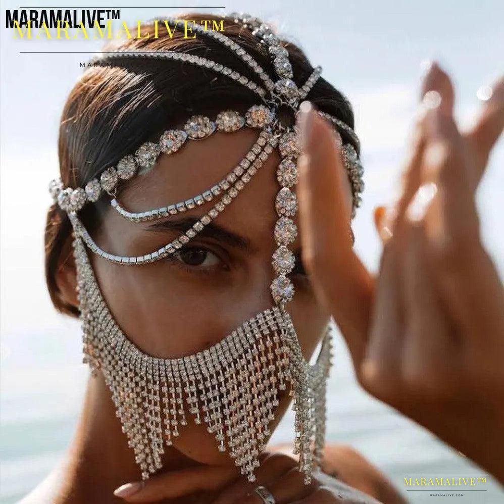 Women's Ethnic Style Diamonds Hair Chain Mask For Special Occasions