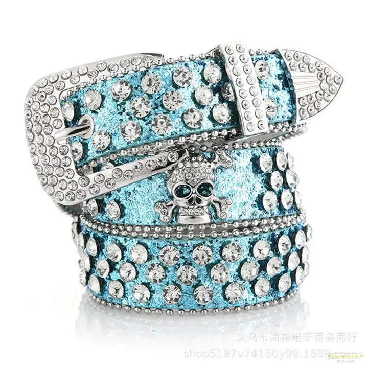 Women's Exquisite Rhinestone Skull Belt: Extended, Classic Cowboy Style