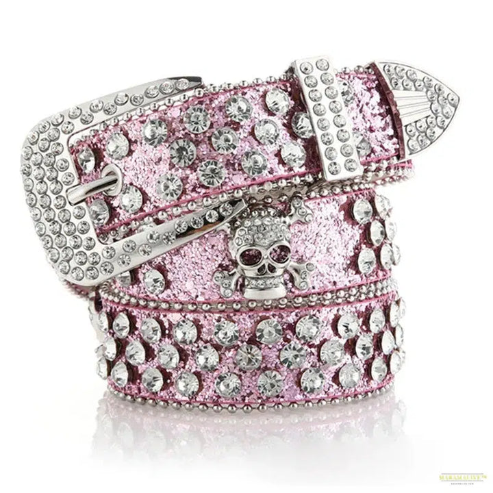 Women's Exquisite Rhinestone Skull Belt: Extended, Classic Cowboy Style