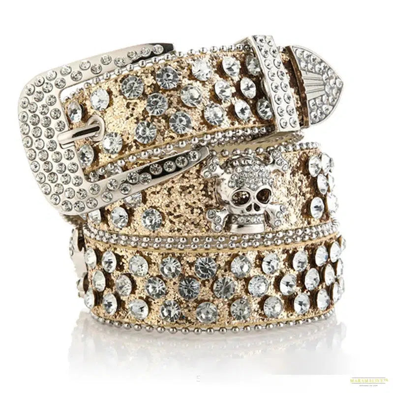 Women's Exquisite Rhinestone Skull Belt: Extended, Classic Cowboy Style