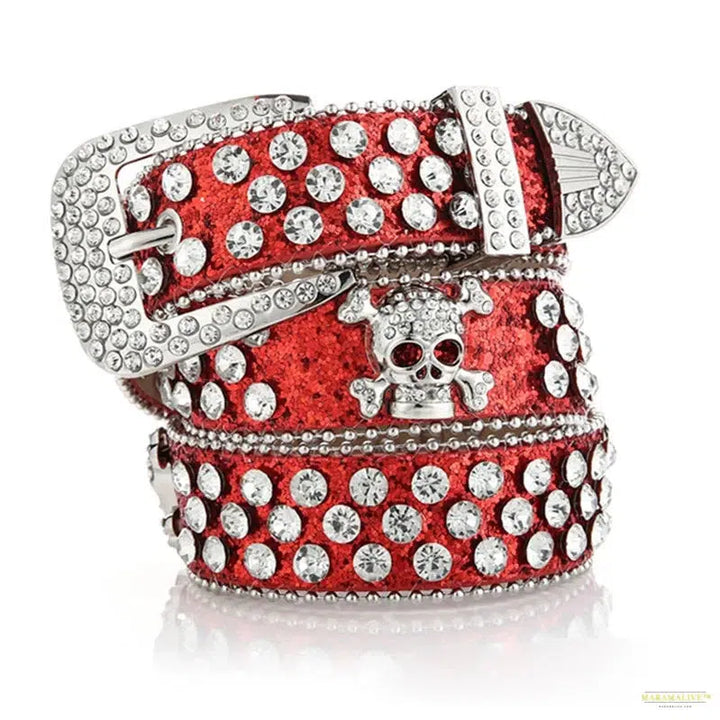 Women's Exquisite Rhinestone Skull Belt: Extended, Classic Cowboy Style