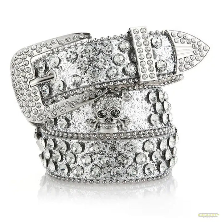 Women's Exquisite Rhinestone Skull Belt: Extended, Classic Cowboy Style