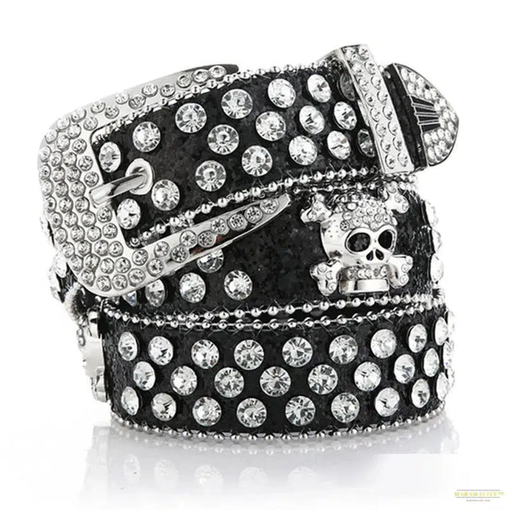 Women's Exquisite Rhinestone Skull Belt: Extended, Classic Cowboy Style