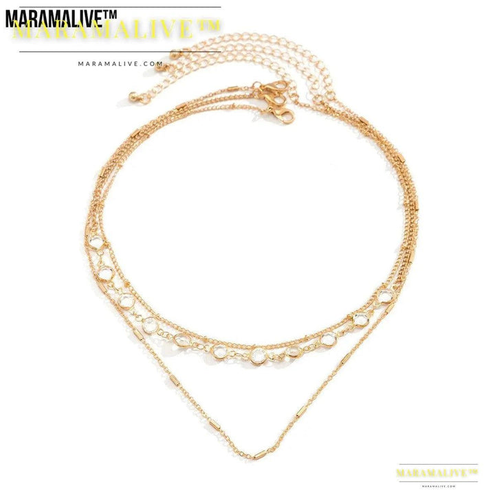 Women's Fashion All-match Simple Crystal Twin Clavicle Chain