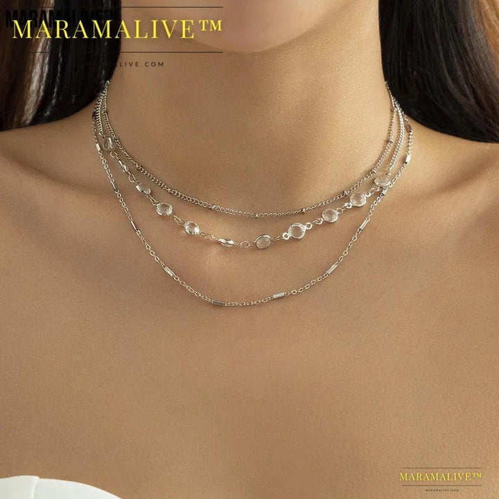 Women's Fashion All-match Simple Crystal Twin Clavicle Chain