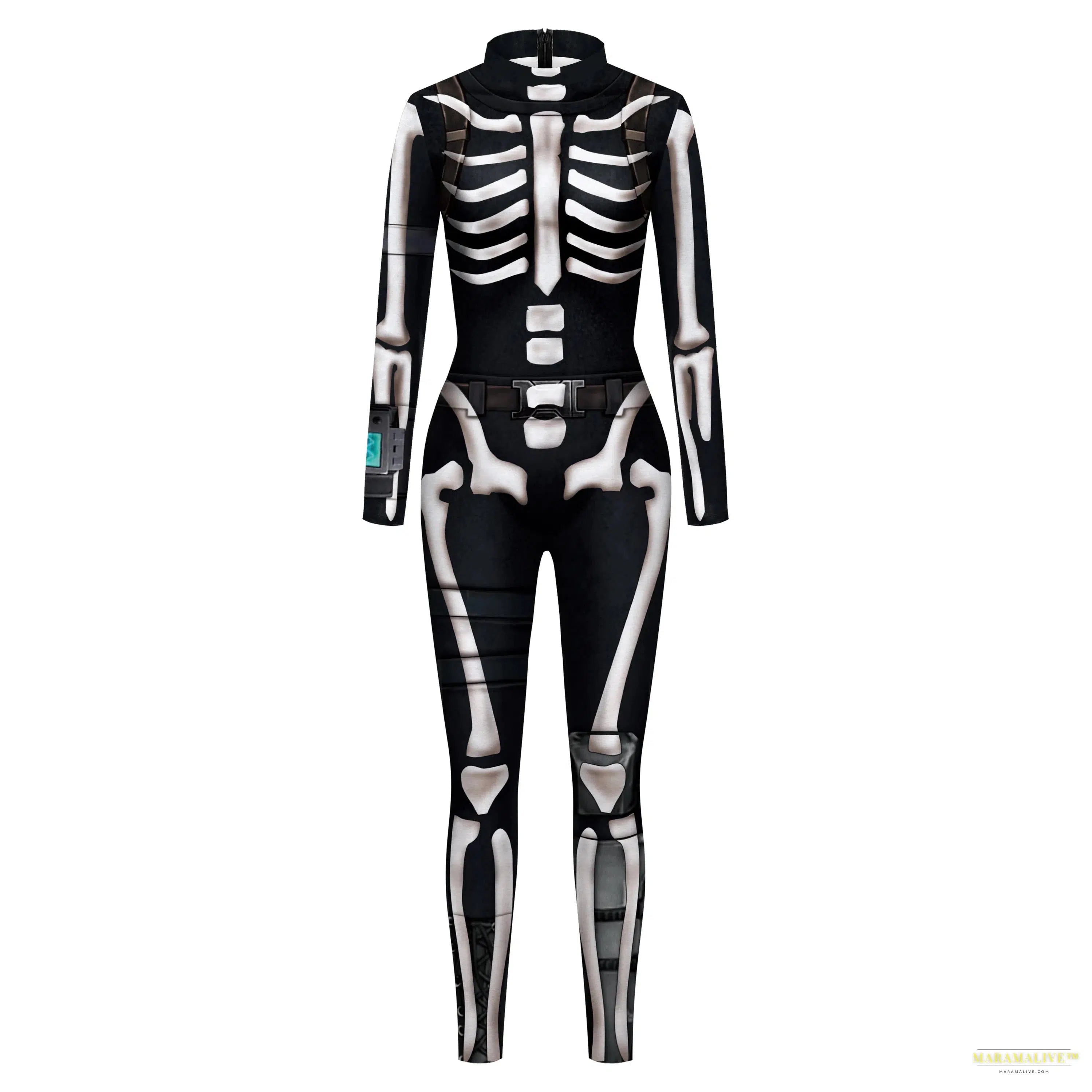 Women's Fashion Lady Death 3D Print Bodysuits Punk Style Sexy Long Sleeve Slim Halloween Cosplay Costumes