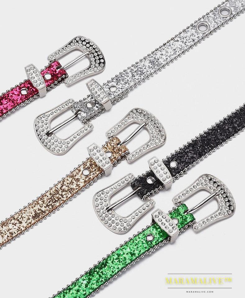 Women's Fashion Rhinestone Pin Buckle Decorative Personality Sequins Belt Ladies