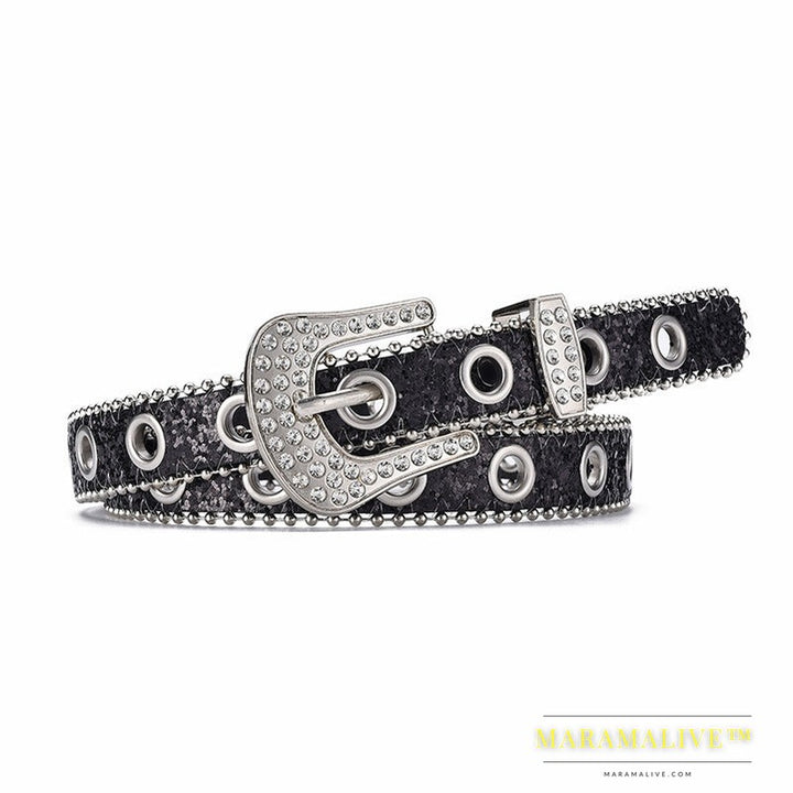 Women's Fashion Rhinestone Pin Buckle Decorative Personality Sequins Belt Ladies