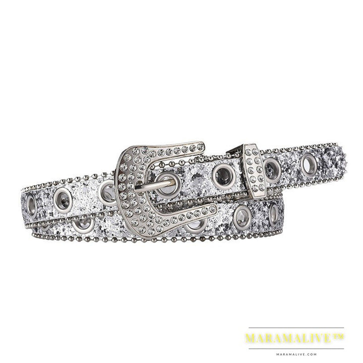 Women's Fashion Rhinestone Pin Buckle Decorative Personality Sequins Belt Ladies