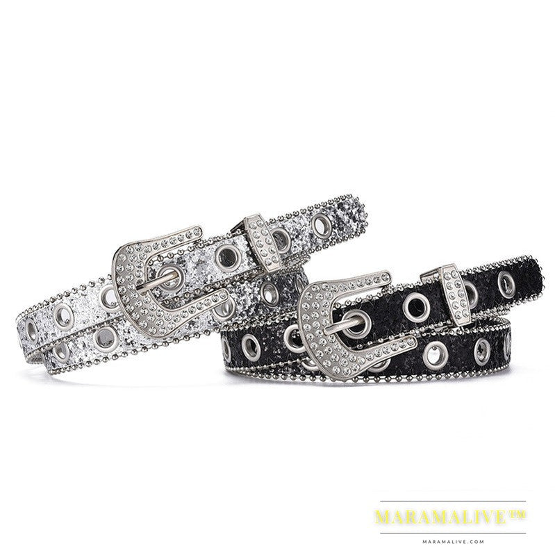 Women's Fashion Rhinestone Pin Buckle Decorative Personality Sequins Belt Ladies