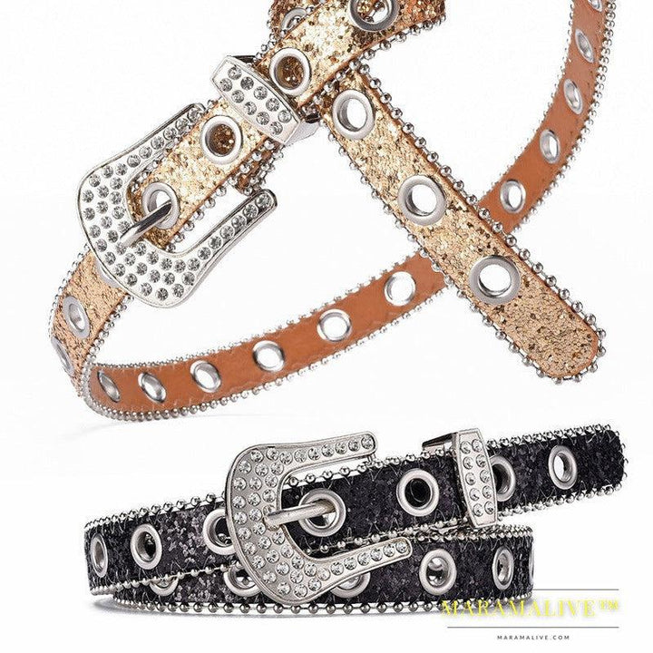 Women's Fashion Rhinestone Pin Buckle Decorative Personality Sequins Belt Ladies