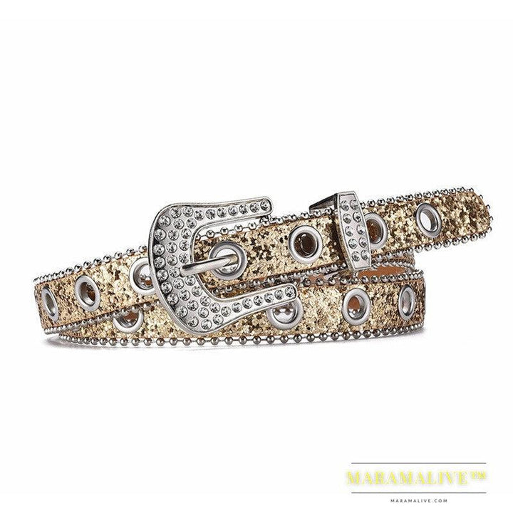 Women's Fashion Rhinestone Pin Buckle Decorative Personality Sequins Belt Ladies