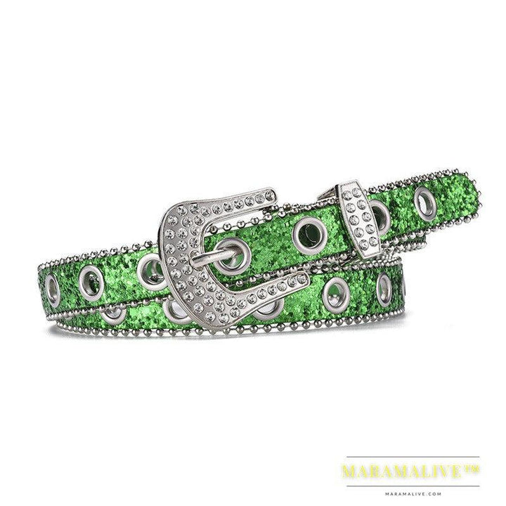 Women's Fashion Rhinestone Pin Buckle Decorative Personality Sequins Belt Ladies