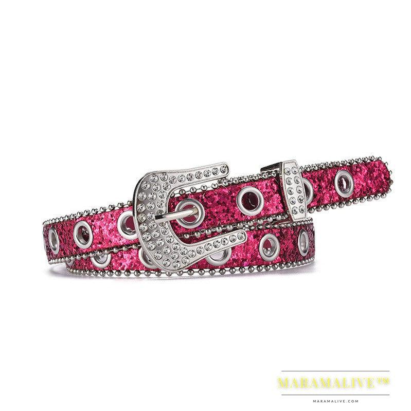 Women's Fashion Rhinestone Pin Buckle Decorative Personality Sequins Belt Ladies