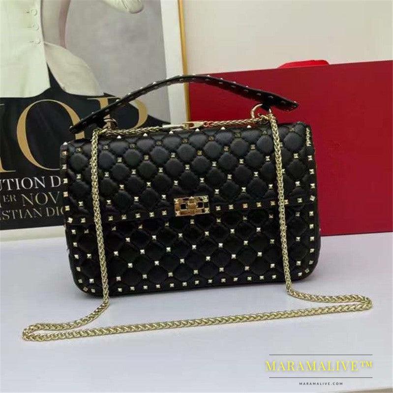 Women's Fashion Sheepskin Diamond Studded Small Square Bag