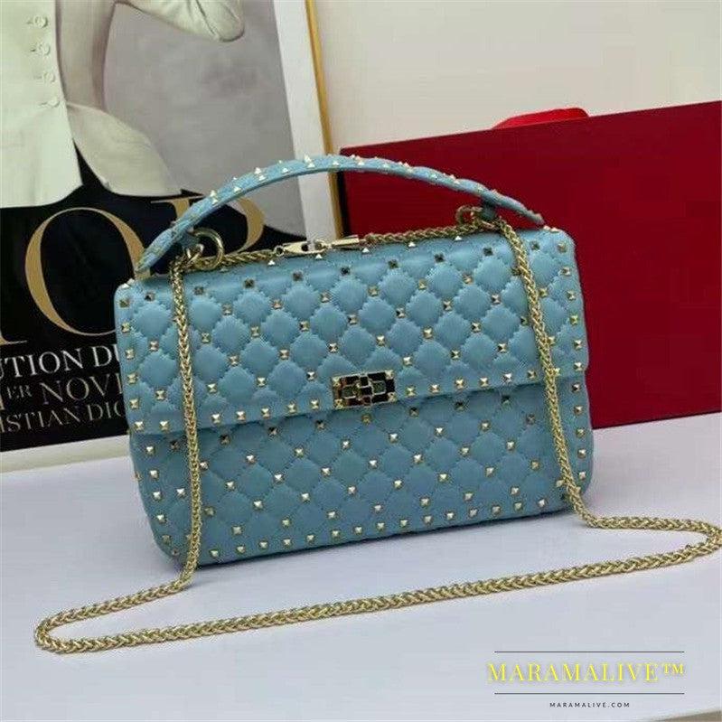 Women's Fashion Sheepskin Diamond Studded Small Square Bag