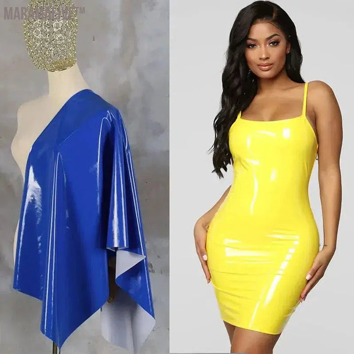 Women's Faux Latex Spaghetti Strap Dress, Sleeveless PVC Back Zipper, Wet Look Bodycon, Party Clubwear, Sexy, Plus Size, Summer,