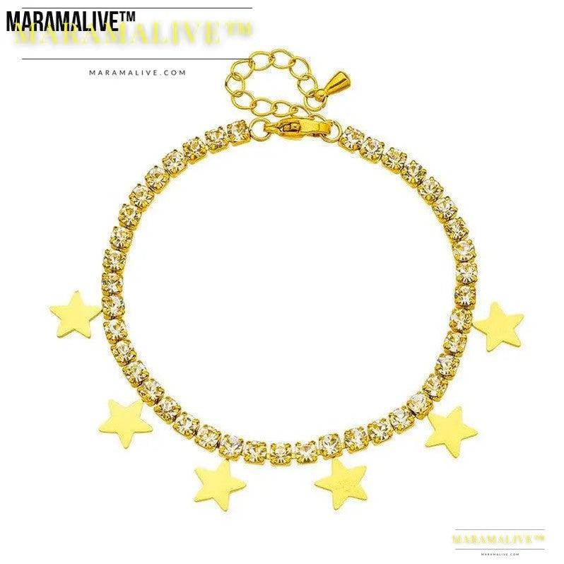 Women's Gang Drill Chain Titanium Steel Glossy Pentagram Bracelet