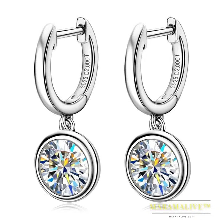 Women's Gold Hoop Earrings Genuine 925 Silver 1CT 2CT Moissanite Drop Earring Wedding Jewelry With Certificate