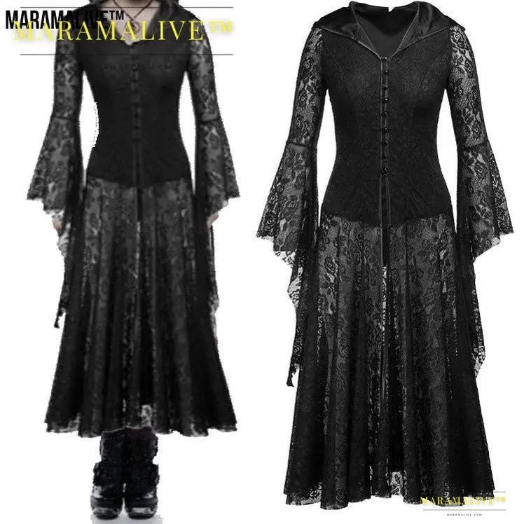 Women's Gothic Vintage Lolita Black Lace Dress Maramalive™