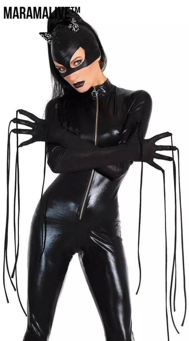 Women's Halloween Long Patent Leather One-piece Suit