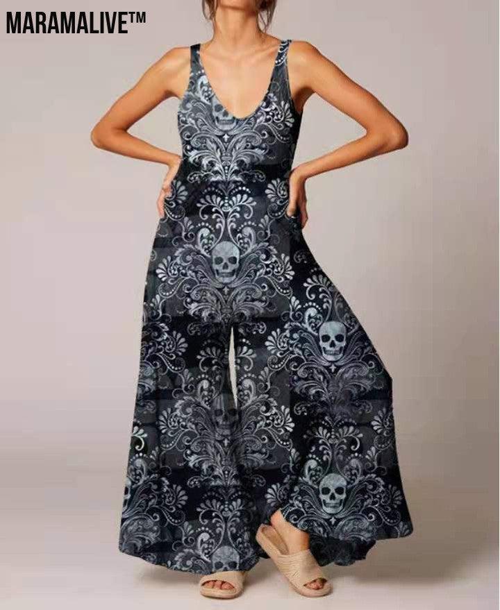 Women's Halloween Skull Fashion Print Jumpsuit