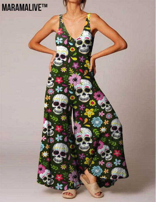 Women's Halloween Skull Fashion Print Jumpsuit