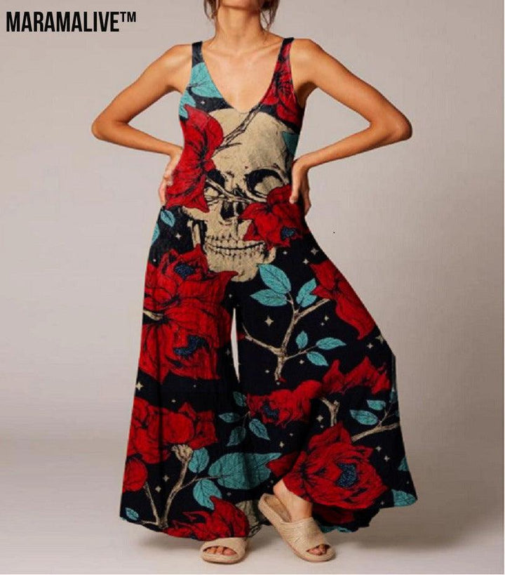 Women's Halloween Skull Fashion Print Jumpsuit