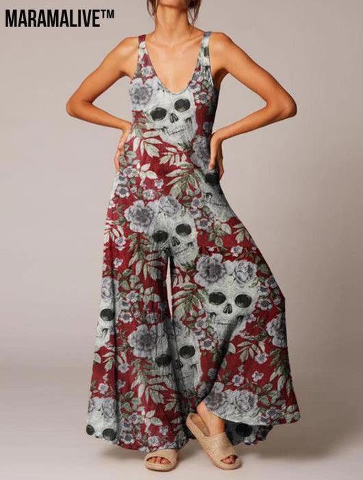 Women's Halloween Skull Fashion Print Jumpsuit