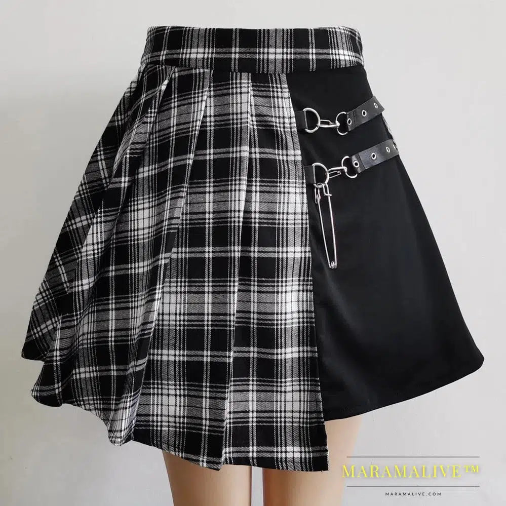 Womens Punk Irregular Mini Pleated Skater Skirt Asymmetric Cutout High Waist Hip Hop Clubwear gothic skirt