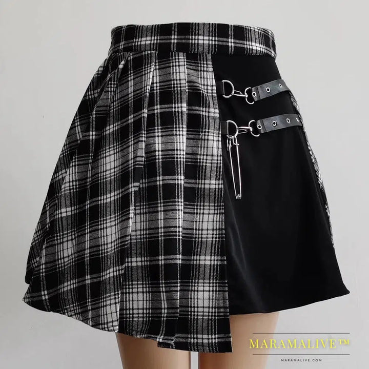 Womens Punk Irregular Mini Pleated Skater Skirt Asymmetric Cutout High Waist Hip Hop Clubwear gothic skirt