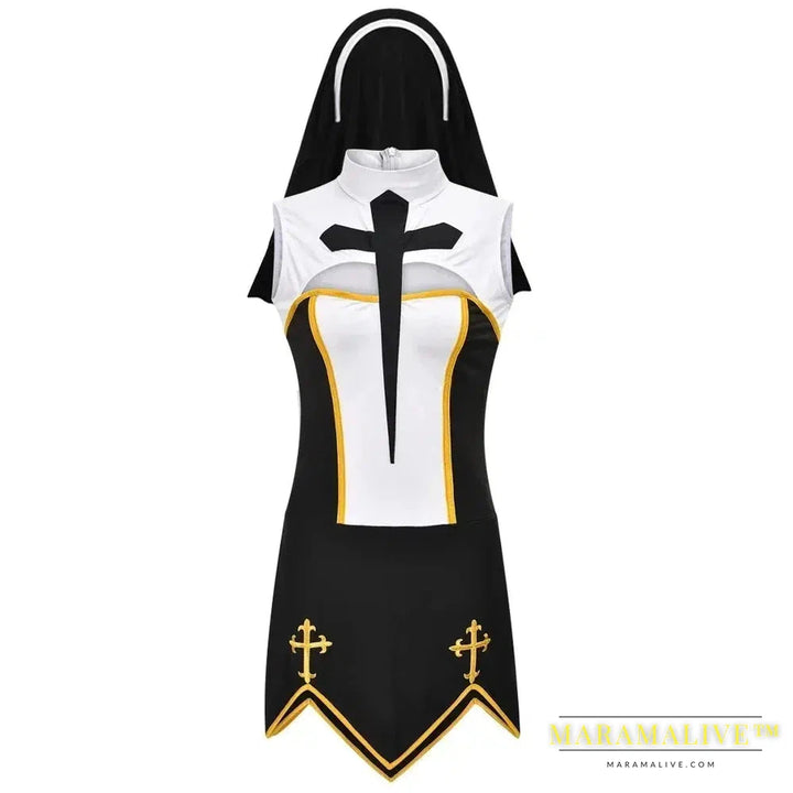 Women's Sexy Nun Cosplay Costume Carnival Halloween Fantasia Fancy Dress