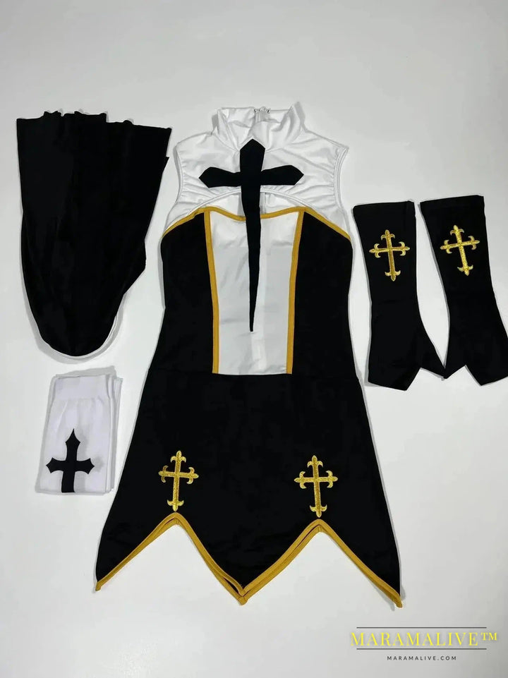 Women's Sexy Nun Cosplay Costume Carnival Halloween Fantasia Fancy Dress