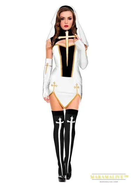 Women's Sexy Nun Cosplay Costume Carnival Halloween Fantasia Fancy Dress