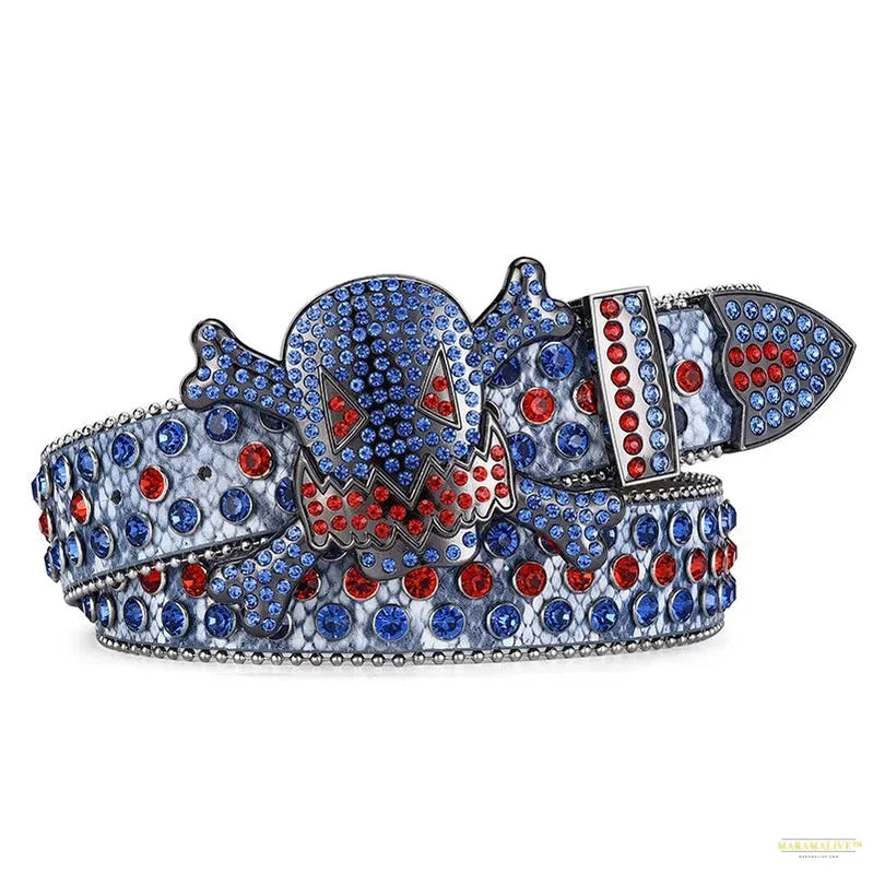 Women's Unique Skull Head Buckle Rhinestone Belt - Y2K Shiny Rivet Design PU Belt