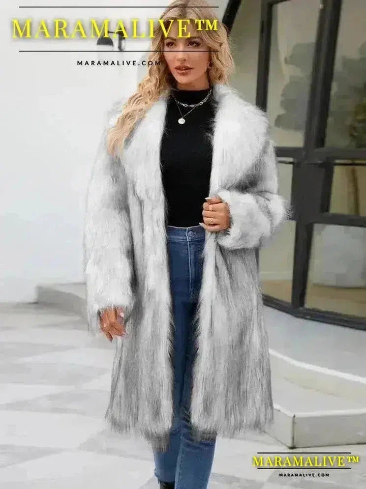 Women's Warm Faux Fox Fur Long Coat Winter Jackets Leisure Long Jacket Windbreaker Women Thick Fluffy Luxury Outerwear